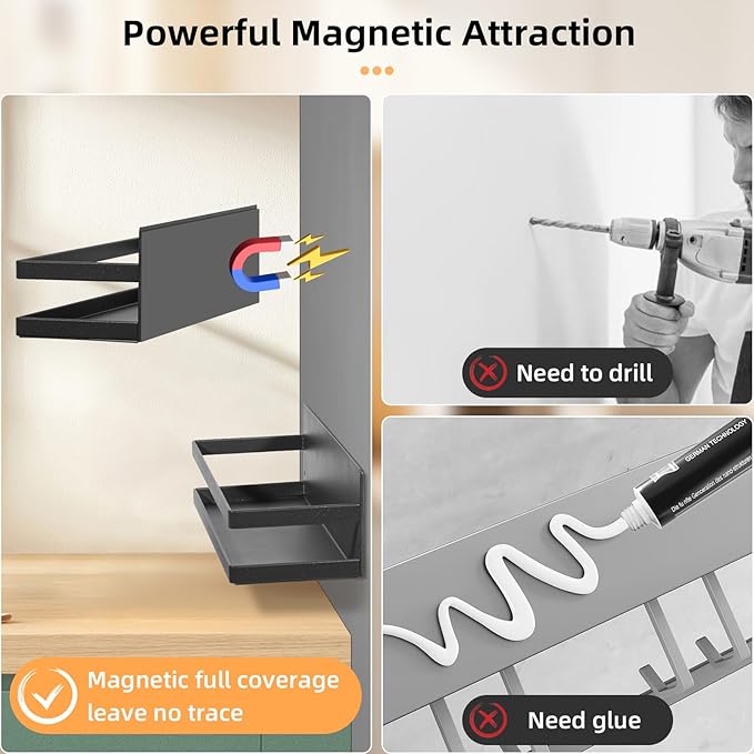 Uten Large Magnetic Spice Rack for Refrigerator 2 Pack, Fridge Organizer