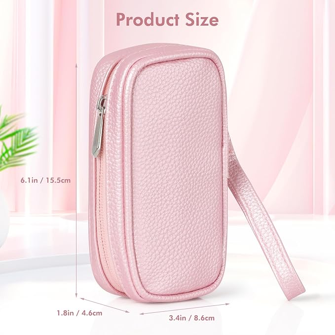 Teircno Portable Tampon Organizer, Beige PU Pouch with Handle and Zipper for Women's Period Bags