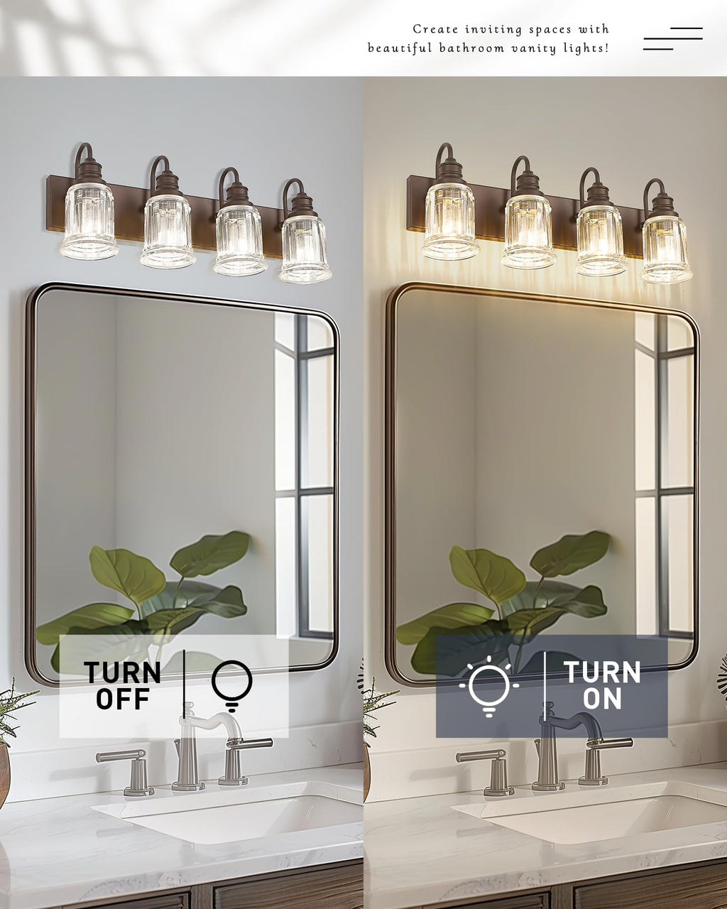 Bathroom Vanity Light - HWH 4-Light Vanity Lights for Bathroom Wall Mounted Light Fixtures Over Mirror, Oil Rubbed Bronze Vanity Light with Bell-Shaped Clear Glass, 5HZG106B-4W ORB