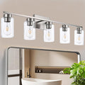 A1A9 5 Light Bathroom Vanity Light Fixtures, Brush Nickel Modern Wall Lights with Clear Glass Shade, Vintage Wall Sconce Lighting for Living Room, Mirror, Bedroom, Hallway (Nickel, 5-Lights)