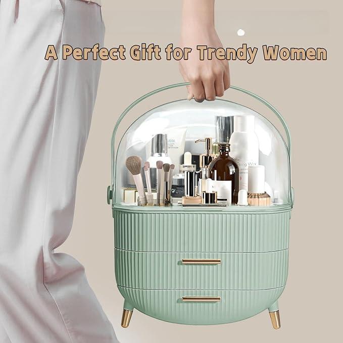 XAIODRAGONSKY Egg Makeup Organizer, Egg Shape(Oval) Makeup Storage Box Countertop Portable Vanity Cosmetics Organizer