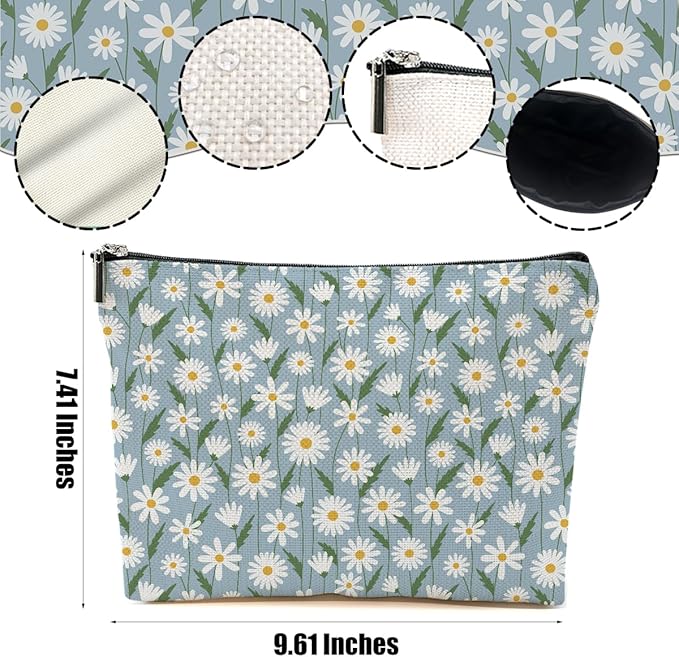 DHKG 4pcs Vintage Floral Makeup Bag, Daisy Flower Cosmetic Bag Garden Gifts