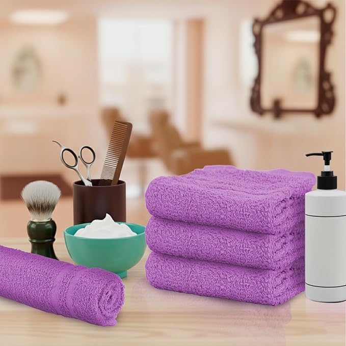STF Linen Hand Towels (Pack of 24) Purple Economy Salon Towels - 100% Cotton Spa Towel – 16 x 27 Inches Highly Absorbable, Facial, Gym, Hair Towels Face Towels Bulk (Not Bleach Proof)