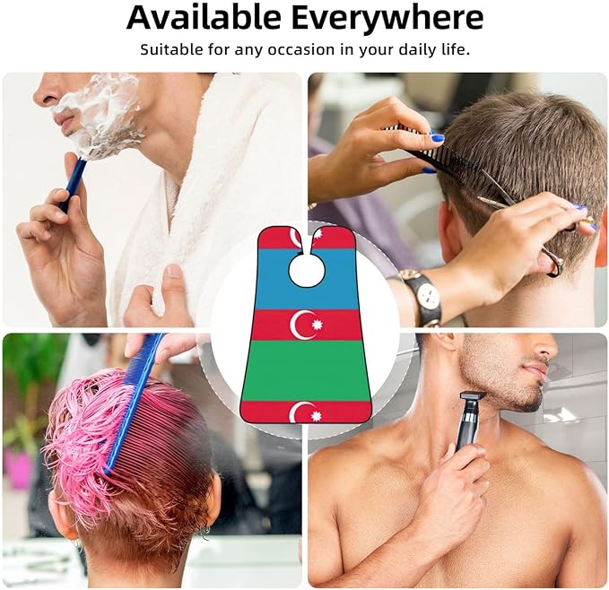 NOUZU Flag Of Azerbaijan Print Beard Bib Apron For Men, Beard Hair Catcher For Men Shaving Trimming,Beard Cape Cloth