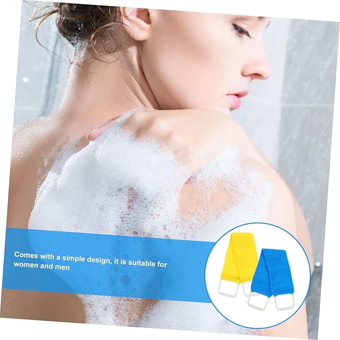 FOMIYES Double Sided Natural Bath Scrubber Massage Towel with Strong Exfoliating Pull Back Strap for Men and Women Long Back Scrubber Belt for Promotes Smooth Skin and Random Random Color