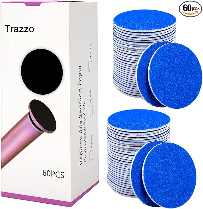 Trazzo 80/120/180 Grit Replacement Sanding Discs for Electric Foot File - Color-Coded Refill Sandpaper Pads for Callus Remover, Fits Most Round Foot Grinders (60PCS)
