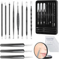 Meidaier 11Pcs Blackhead Remover Kit, Stainless Steel Acne Comedone Extractor with 10X Magnifying Glass & 20 75% Alcohol Pads, Pimple Whitehead Blemish Removal, Anti-Slip Handle & Storage Box