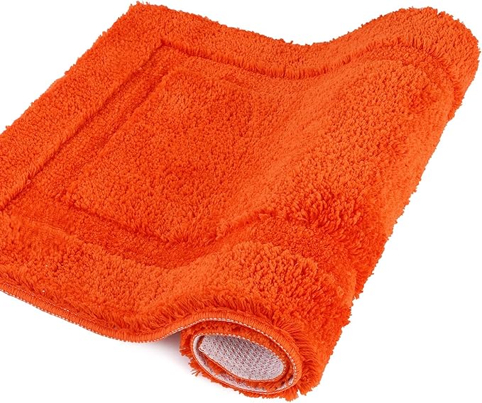 SHACOS Super Soft Bathroom Runner Rugs Set of 2 Pieces 47x20 + 32x20 inch Non Slip Washable Bath Runner Bath Mats Plush Bath Rug Runners Absorbent Bathroom Carpet, Orange