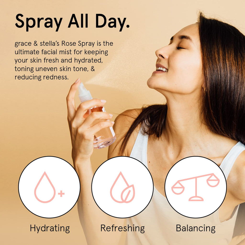 grace & stella Award Winning Rose Water Spray for Face with Glycerin & Aloe Vera - Travel Size (30ml) - Rosewater Face Mist for All Skin Types - Hydrating, Calming, Rejuvenating Facial Toner - Vegan
