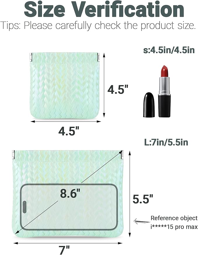MXXUUOOM 2 Pack Small Makeup Bag for Purse Leather Cosmetic Pouch Organizer, Snap Closure Holographic Woven Makeup Bag, Mini Lipstick Coin Pouch, Travel Makeup Organizer for Women green