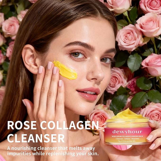 dewyhour Rose Makeup Remover Cleansing Balm – Melts Stubborn Waterproof Makeup for Daily Evening & Post-Gym, Nourishes Sensitive Skin, Zero Residue, One-Step Vegan Korean skincare for Travel 2.46 oz
