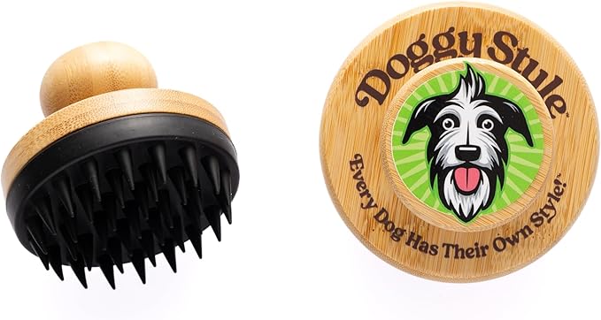 Doggy Style Small Dog Grooming Brush – Bamboo Bath Brush with Soft Silicone Bristles, Pet Scrubber for Shedding, Bathing & Massaging, Eco-Friendly Puppy Grooming Tool