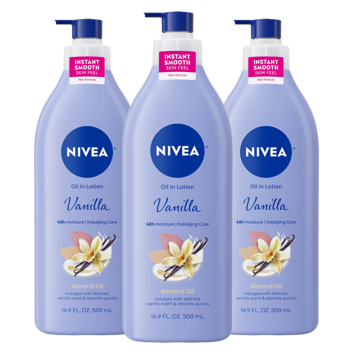 NIVEA Oil In Lotion Body Lotion, Vanilla and Almond Oil, 3 x 16.9 FL OZ