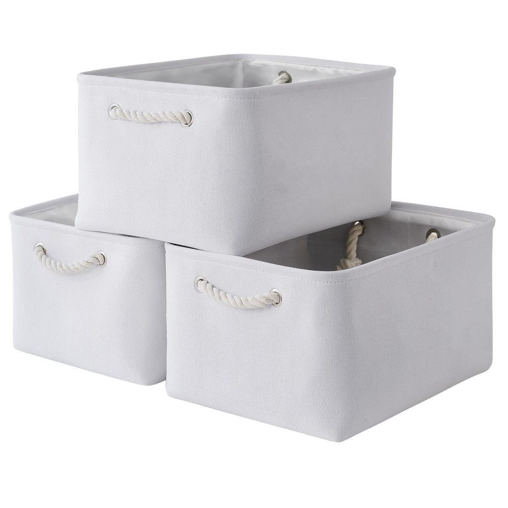 TheWarmHome Storage Basket for Gifts Empty - Large 3 Pack 15.7x11.8x8.2 inch Storage Basket for Organizing with Handles, Canves Storage Bins for Organizer Closet Toy Cubes Gift (White)