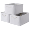 TheWarmHome Storage Basket for Gifts Empty - Large 3 Pack 15.7x11.8x8.2 inch Storage Basket for Organizing with Handles, Canves Storage Bins for Organizer Closet Toy Cubes Gift (White)