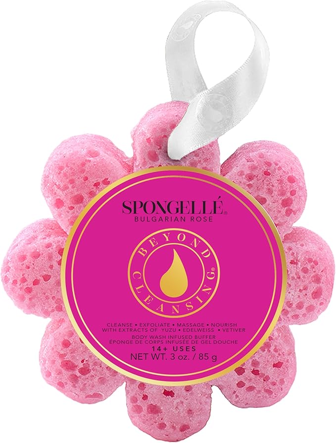 Spongellé Freesia Pear Wild Flower Bath Sponge | Built-in Body Wash & Body Scrubber, Shower Loofah Sponge for Women | 14+ uses