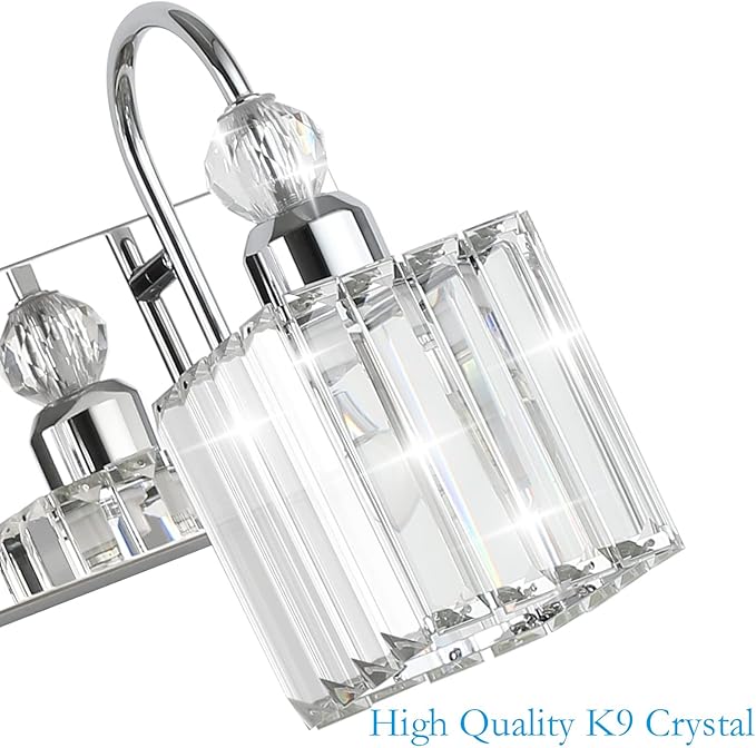 Ralbay Chrome Crystal Bathroom Vanity Light - 3-Lights, 24" Modern Wall Light Fixtures