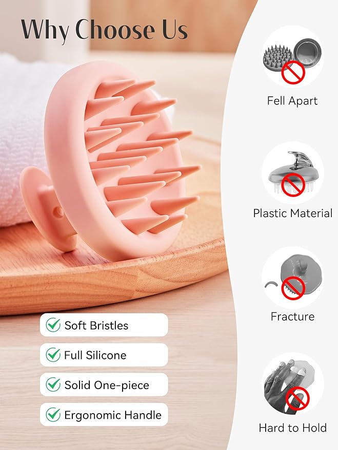 HEETA Scalp Massager Hair Growth, Scalp Scrubber with Soft Bristles, Integrated Silicone Design, Exfoliator for Dandruff Removal & Relaxation, Shampoo Brush Fit Wet Dry Hair Use, Light Pink