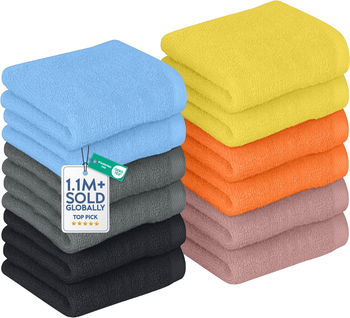 DAN RIVER 12 Pack Cotton Wash Cloths Set for Showering [12x12] Tan