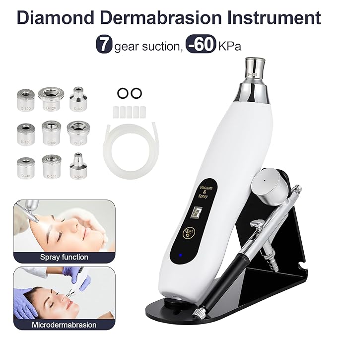 Microdermabrasion Machine, 7 Suction Modes with 9 Diamond Tips and Airbrush