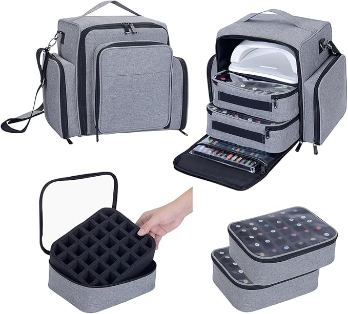 UOZL Nail Polish Organizer Case Hold 60 Bottles with 2 Detachable Bag,Grey