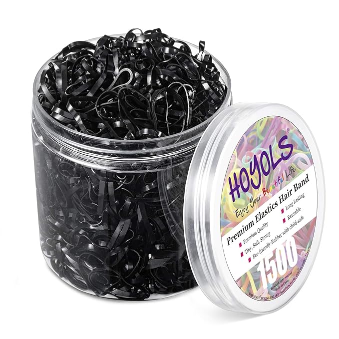 HOYOLS Black Elastic Hair Ties Rubber Bands Mini Polyband Soft Ponytail Holder for Teens Girls TPU Pack 1500