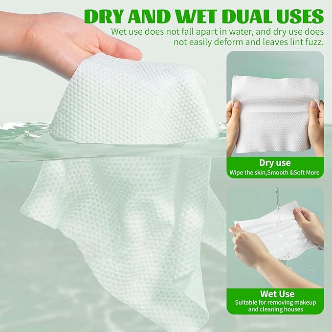 Disposable Face Towels 100 Count, Biodegradable Facial Towels for Sensitive Skin, Ultra Soft & Thick Face Cloth, Lint- free Dry Wipes for Makeup Remover, Skincare and Cleansing