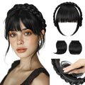SARLA Braided Headband with 3 Detachable Clip in Bangs Fringe Hairpieces Fake Synthetic Hair Band Bangs for Women Black