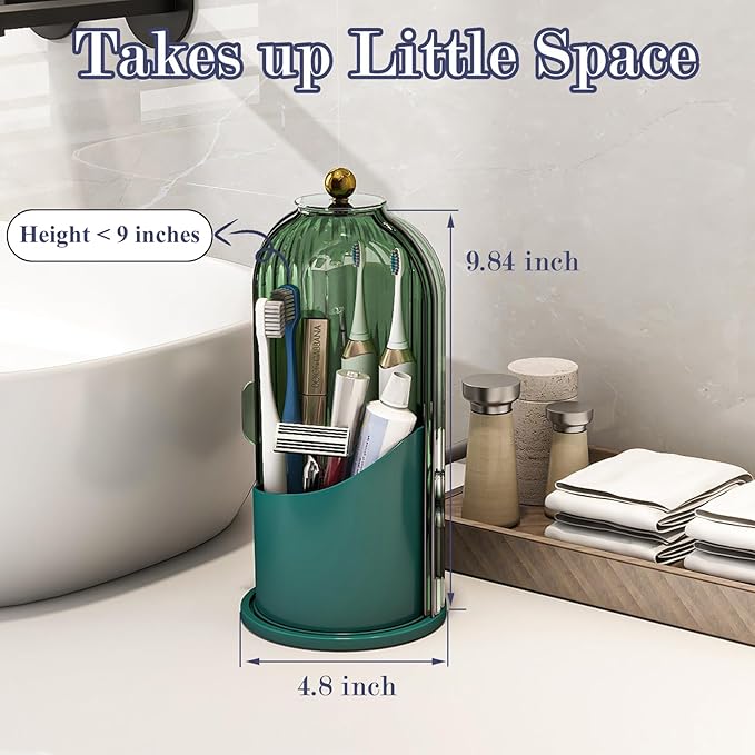 Zufudo Toothbrush and Toothpaste Holders with Cover, All Green