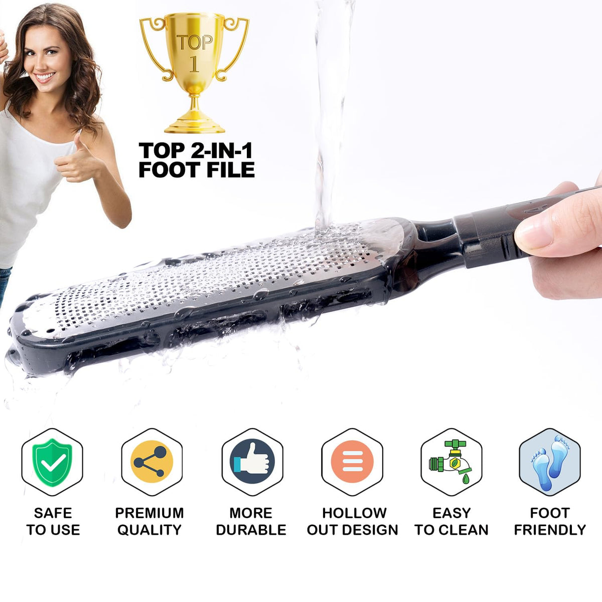 Antonki 2-in-1 Foot File Scrubber Feet Rasp for Dead Skin, Callus, Corn