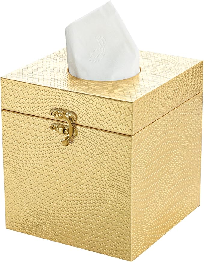 UPPER DECOR Gold Tissue Box Cover, Elegant Square Tissue Box Holder for Bathroom, Bedroom, and Office, Modern Decorative Tissue Box for Home Décor