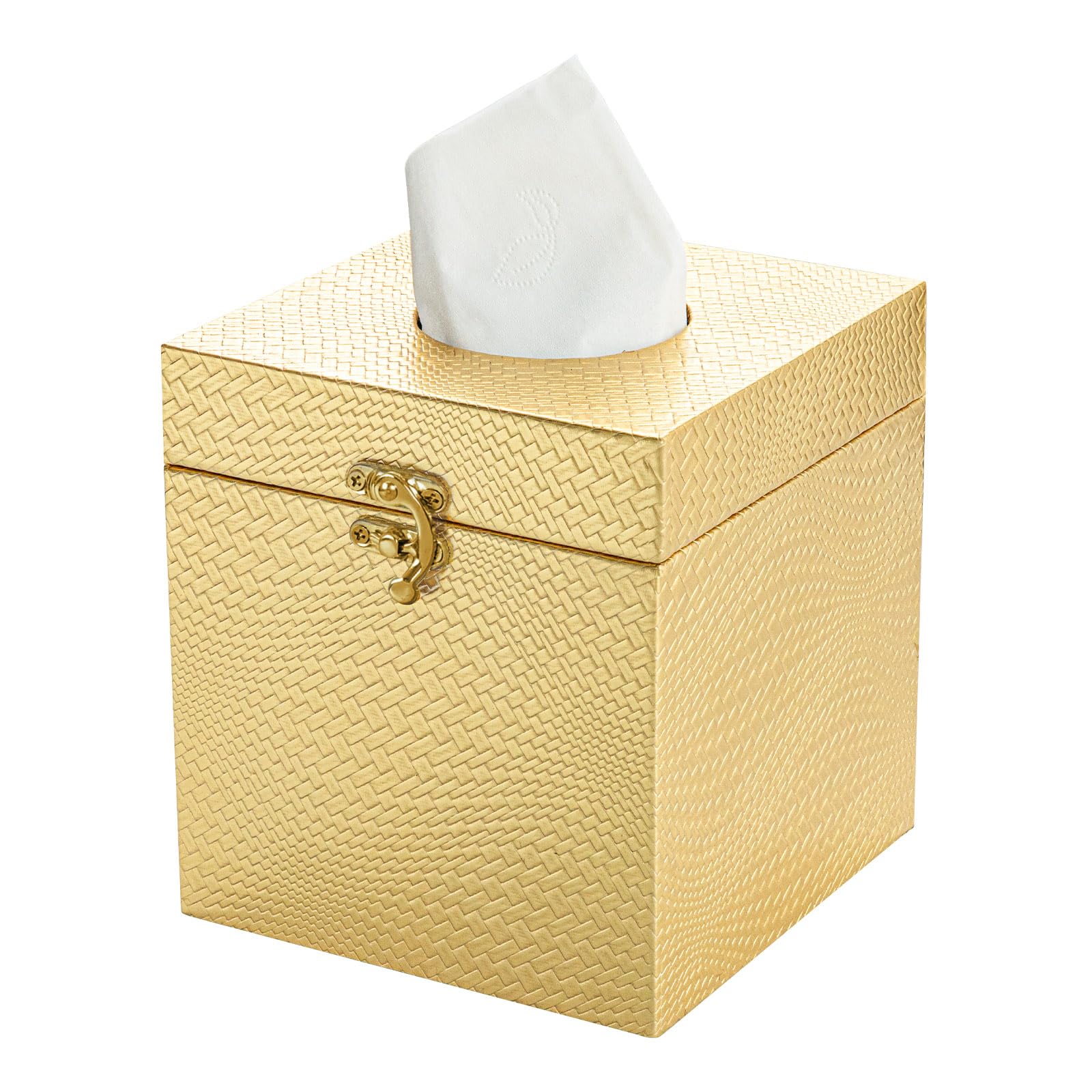UPPER DECOR Gold Tissue Box Cover, Elegant Square Tissue Box Holder for Bathroom, Bedroom, and Office, Modern Decorative Tissue Box for Home Décor