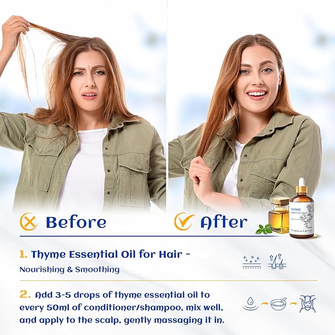 HIQILI Thyme Essential Oil for Skin Flare Care, DIY Spray, Diffuser