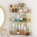 SUNZOS Corner Bathroom Counter Organizer, 3-Tier Countertop Perfume Tray Organizer with Makeup Brush Holder, Vanity Makeup Cosmetic Storage for Dresser