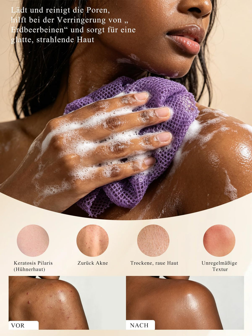 SPMKTBOZAI 4 Pack African Net Sponge, African Exfoliating Net for Body
