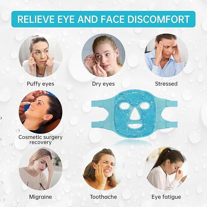 Cold Face Eye Mask Ice Pack Reduce Facial Puff, Dark Circles, Gel Hot Heat Cold Compress Pack, Face SPA Gift for Woman Sleeping, Pressure, Headaches, Skin Care, Post Laser Cosmetic Care[Blue]