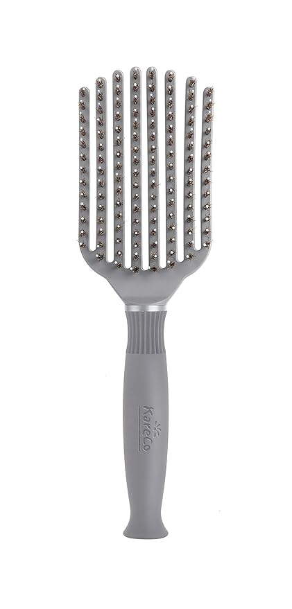 (All New) KareCo Tangle Buster Flexible Paddle Brush, Detangler & Styler for All Hair Types | Dual Nylon and Boar Bristles (9 Fingers)