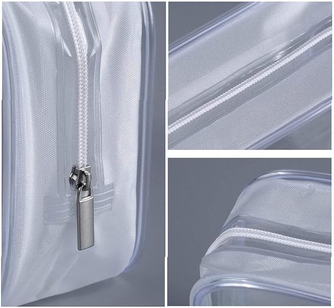 BEFORYOU 6 Pack Clear Toiletry Carry Pouch with Zipper Portable Plastic Waterproof Cosmetic Bag TSA Approved for Vacation Travel Bathroom and Organizing (White, Large)