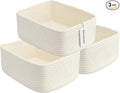 Small Woven Storage Baskets 13“X9”X5“ Decorative Rope Bins for Organizing Shelves, Closets, and Toys, Empty Gift Baskets, Cute Organizer Basket for Home and Office White Large