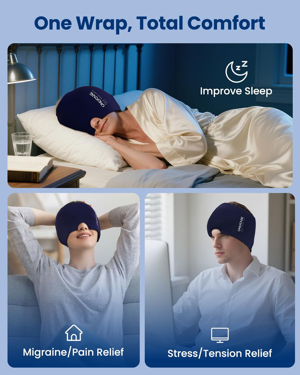 ONLYCARE Migraine Relief Cap, Headache Relief Cold Cap with Odorless Gel