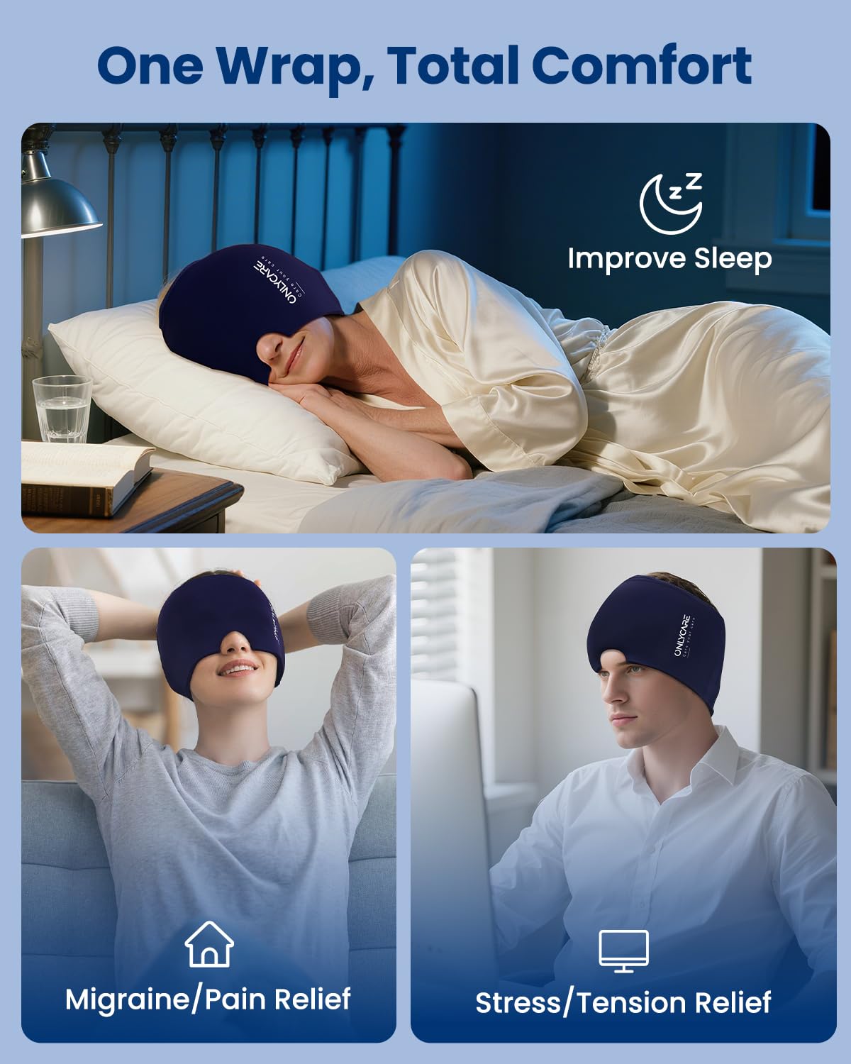 ONLYCARE Migraine Relief Cap, Headache Relief Cold Cap with Odorless Gel