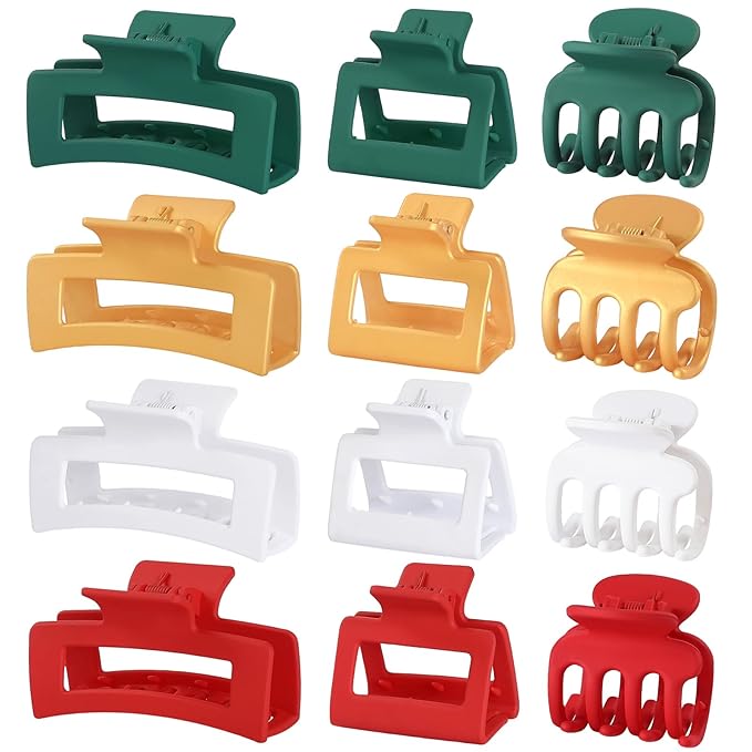 SMKSL 3 Styles Hair Clips for Women Small Medium Big Claw Clips for Thin Thick Hair 12 Pcs Hair Claw Clips Hair Clips Combination Hair Accessories for Women (Christmas)