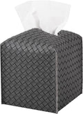 Tissue Box Cover PU Leather Tissue Holder Square Facial Tissue Case Facial Paper Organizer Dispenser for Bathroom, Vanity Countertop, Car, Dark Gray