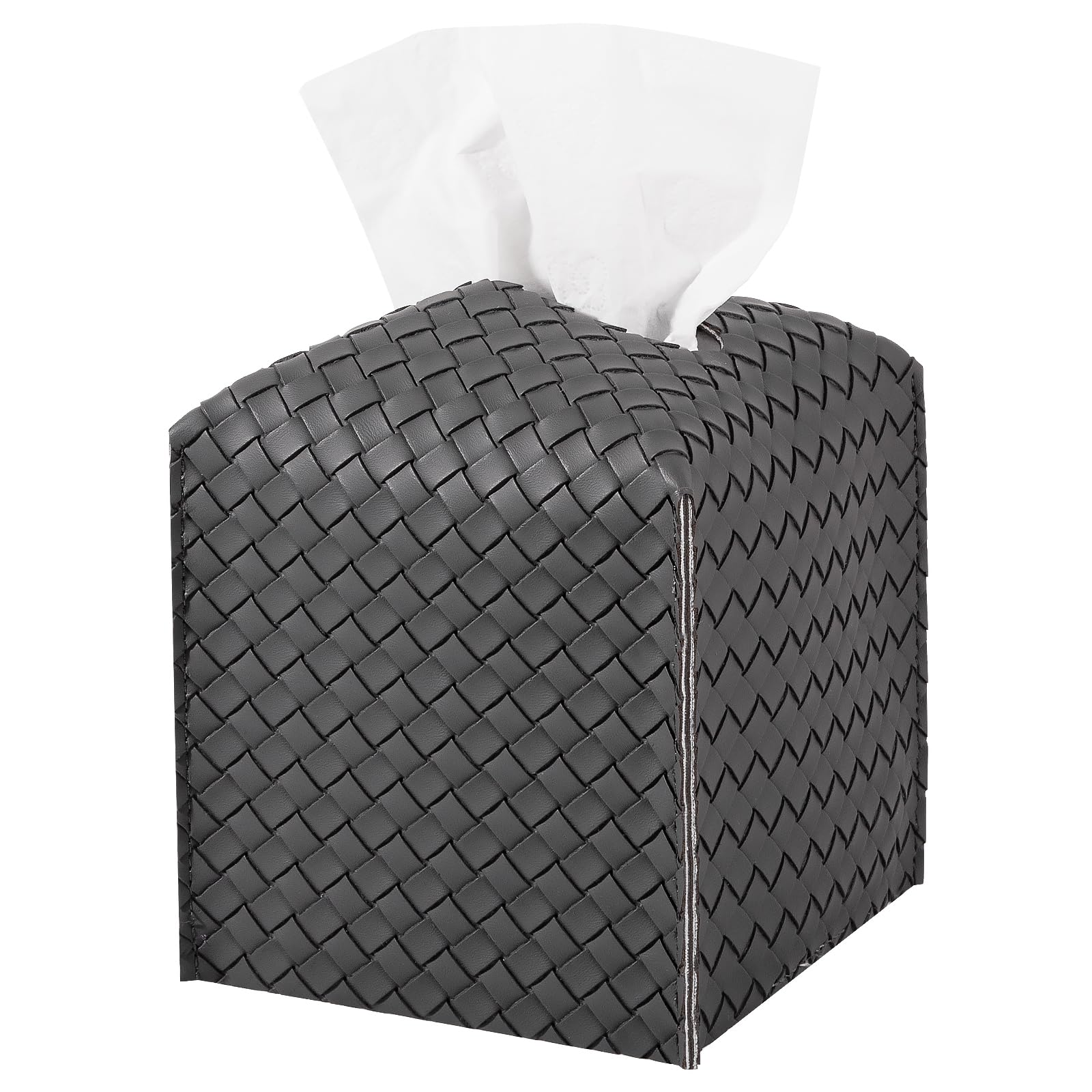 Tissue Box Cover Square Leather Facial Paper Holder, Dark Gray