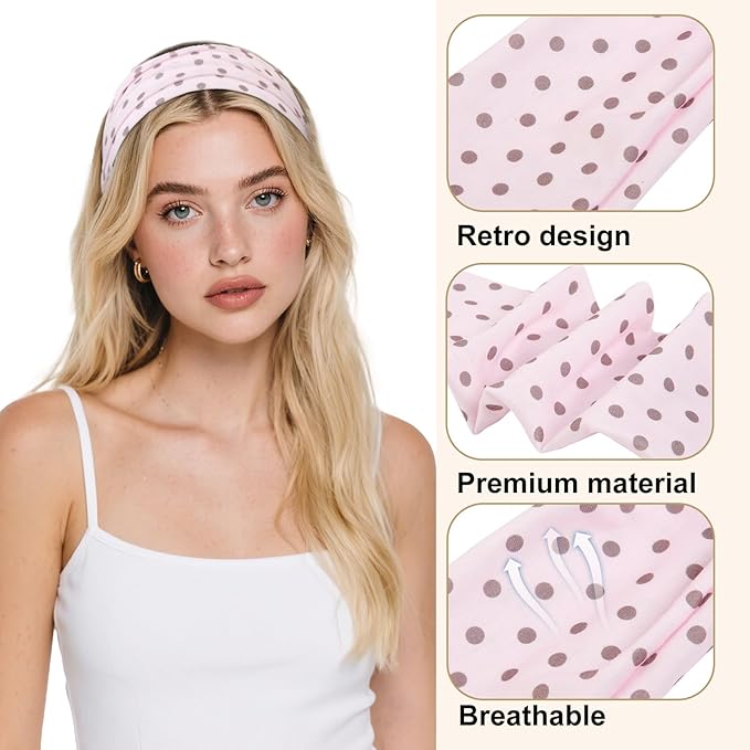 TERSE Headbands for Women Trendy Polka Dot Hair Bands for Yoga Workout Every Day Wide Thick Head Bands