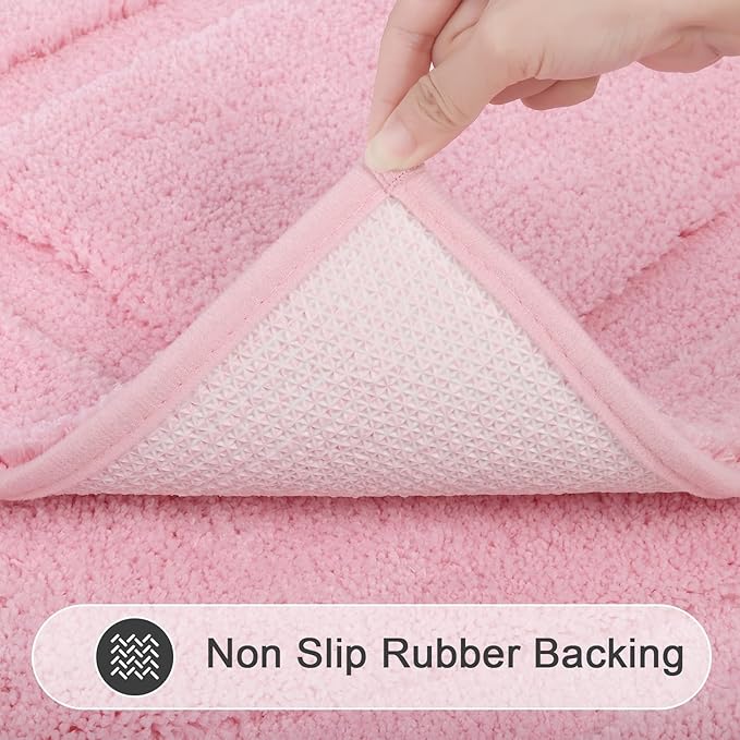 SHACOS Pink Bathroom Rugs Sets 3 Piece Bath Mat U Shaped Toilet Rug
