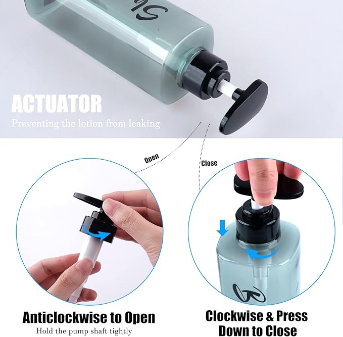 AUMIO 16.9oz Refillable Shower Soap Dispenser with Pump - 3 Chamber No Drill for Shampoo, Conditioner & Body Wash, Blue Clear Plastic Bottle Dispenser, Bathroom Organizer with 6 Waterproof Labels
