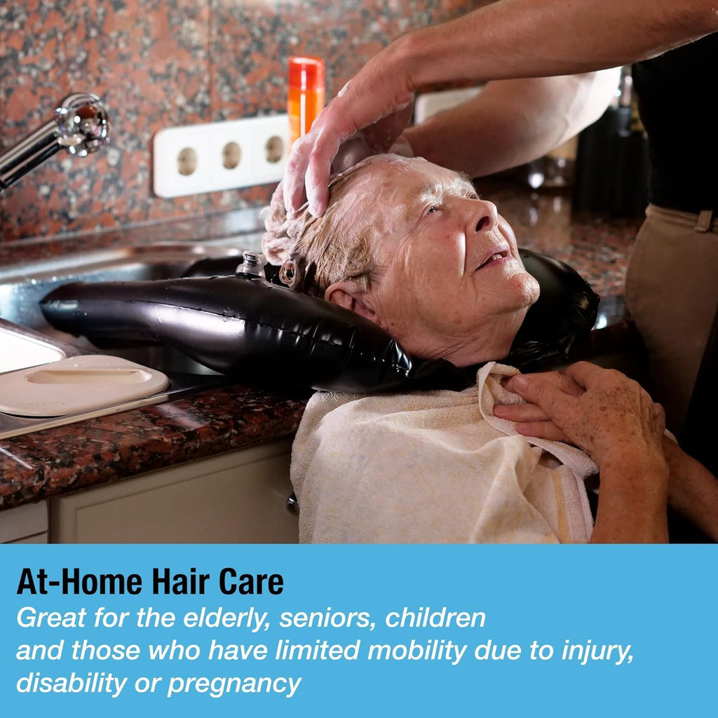 Inflatable Hair Washing Tray for Sink and Bedside - Comfortable Portable Shampoo Bowl for Spill-Free Rinsing - Wash Basin for Haircuts and Coloring at Home for Elderly, Kids, Bedridden and Disabled