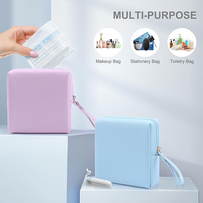 Sanitary Napkin Period bag for Women, Sanitary Napkin Storage Bag, PU Leather Sanitary Pad Bags Pounch, Portable Tampons Zipper Organizer Bag with Handle for Ladies