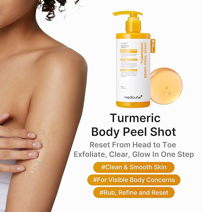 medicube Body Peel Shot with Kojic Acid and Turmeric | Gentle Body Brightening & Exfoliating Serum with BHA, LHA & PHA for Dead Skin Cells, Uneven Looking Skin & Excess Sebum | 9.46 fl.oz